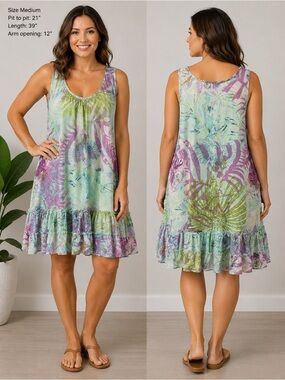 Papa 100% Cotton Floral Tiered Dress – Size Medium